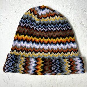 Missoni Women Multicolor Beanie Hat Wool Geometric Striped Pattern Made in Italy